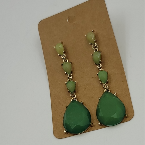Two Tone Green Pear Shape Drop Dangling Earrings - Picture 4 of 5